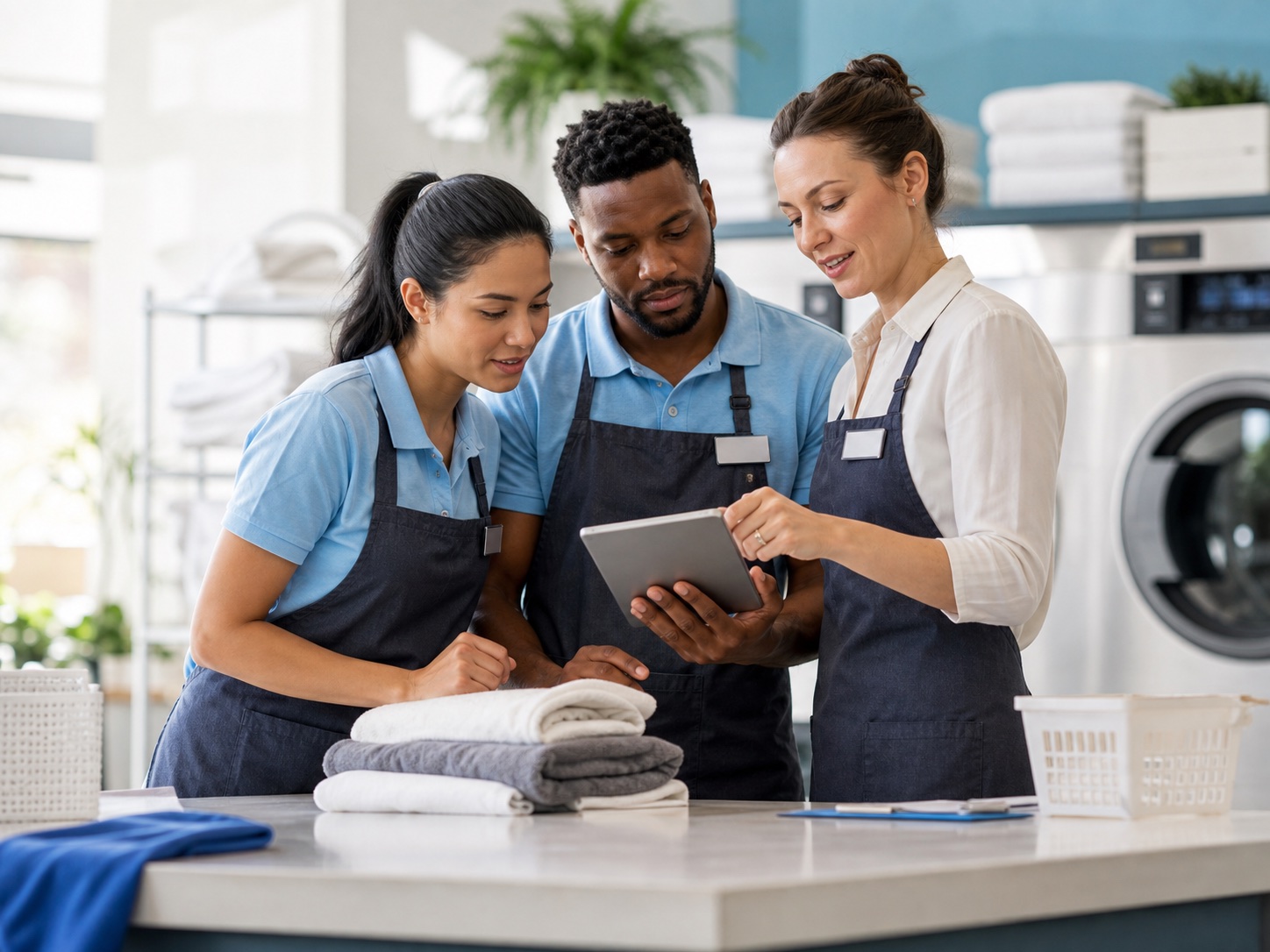 A storefront manager coordinating secure team access with employees